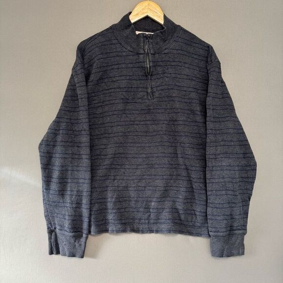 Calvin Klein Men’s Grey Striped 1/4 Zip Up Sweater Size 2XL 100% Cotton - Picture 1 of 9